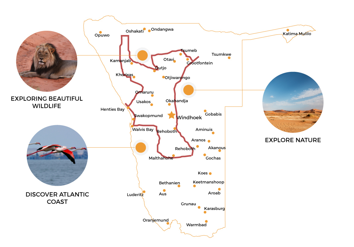 namibia tour planning map